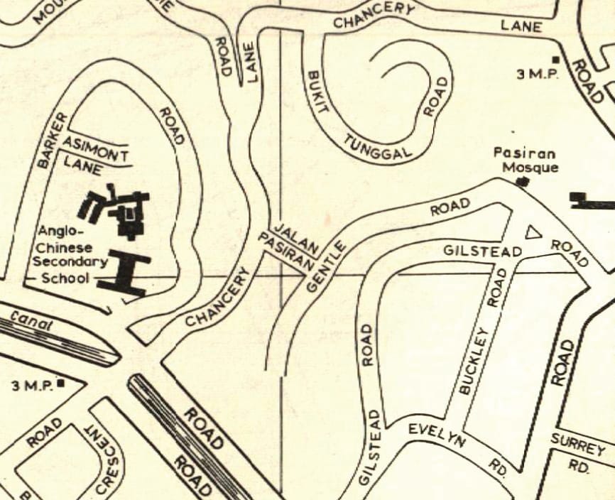 Lokasi Kampong Pasiran. Sumber: Singapore street directory and sectional maps 1966, Singapore: Ministry of Culture.